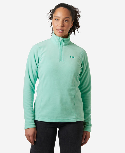 Image of a model wearing Outerwear. Product name - W DAYBREAKER 1/2 ZIP FLEECE, Lagoon in Lagoon colour by brand - Helly Hansen