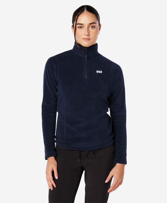 Image of a model wearing Outerwear. Product name - W DAYBREAKER 1/2 ZIP FLEECE, 600 Navy in Navy colour by brand - Helly Hansen