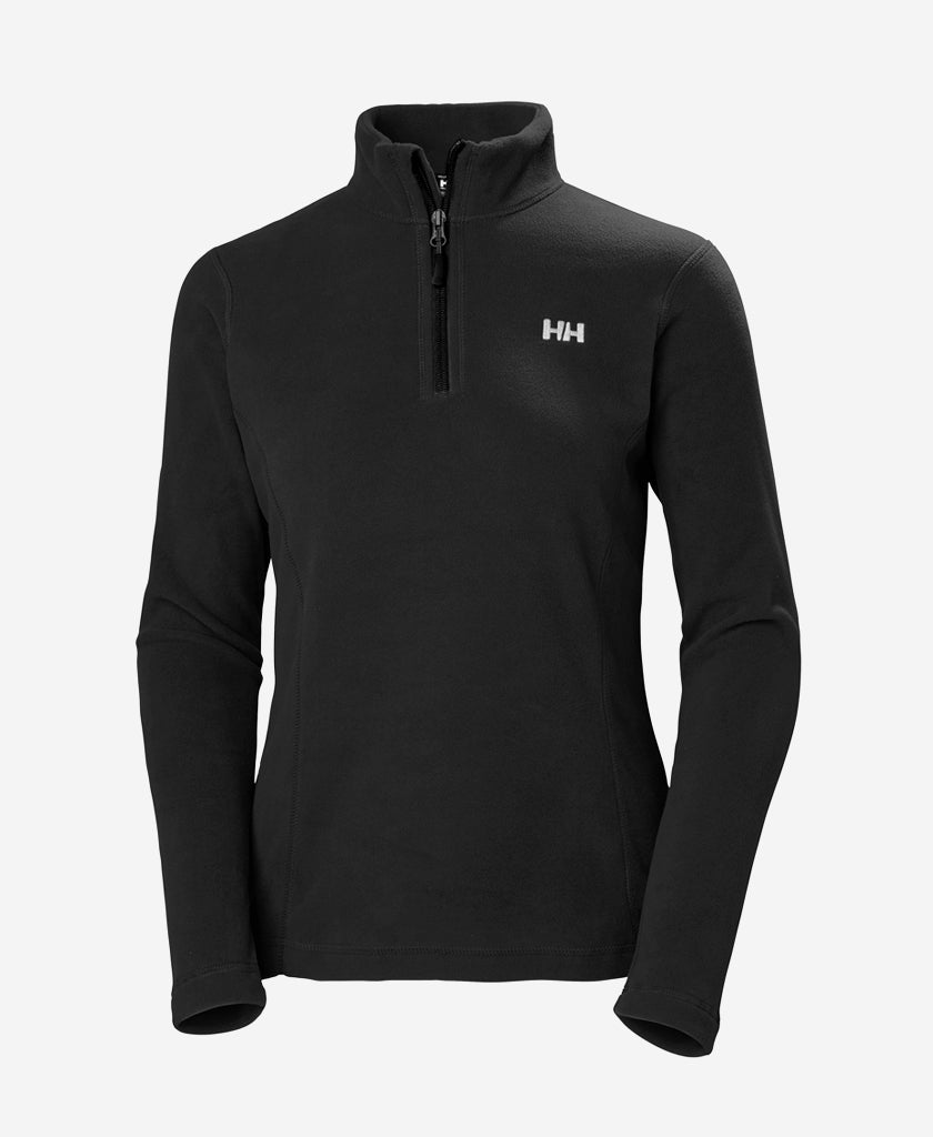 Image of a model wearing Outerwear. Product name - W DAYBREAKER 1/2 ZIP FLEECE, 991 Black in Black colour by brand - Helly Hansen