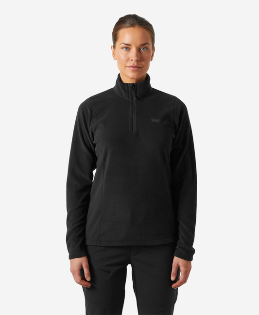 Image of a model wearing Outerwear. Product name - W DAYBREAKER 1/2 ZIP FLEECE, 991 Black in Black colour by brand - Helly Hansen