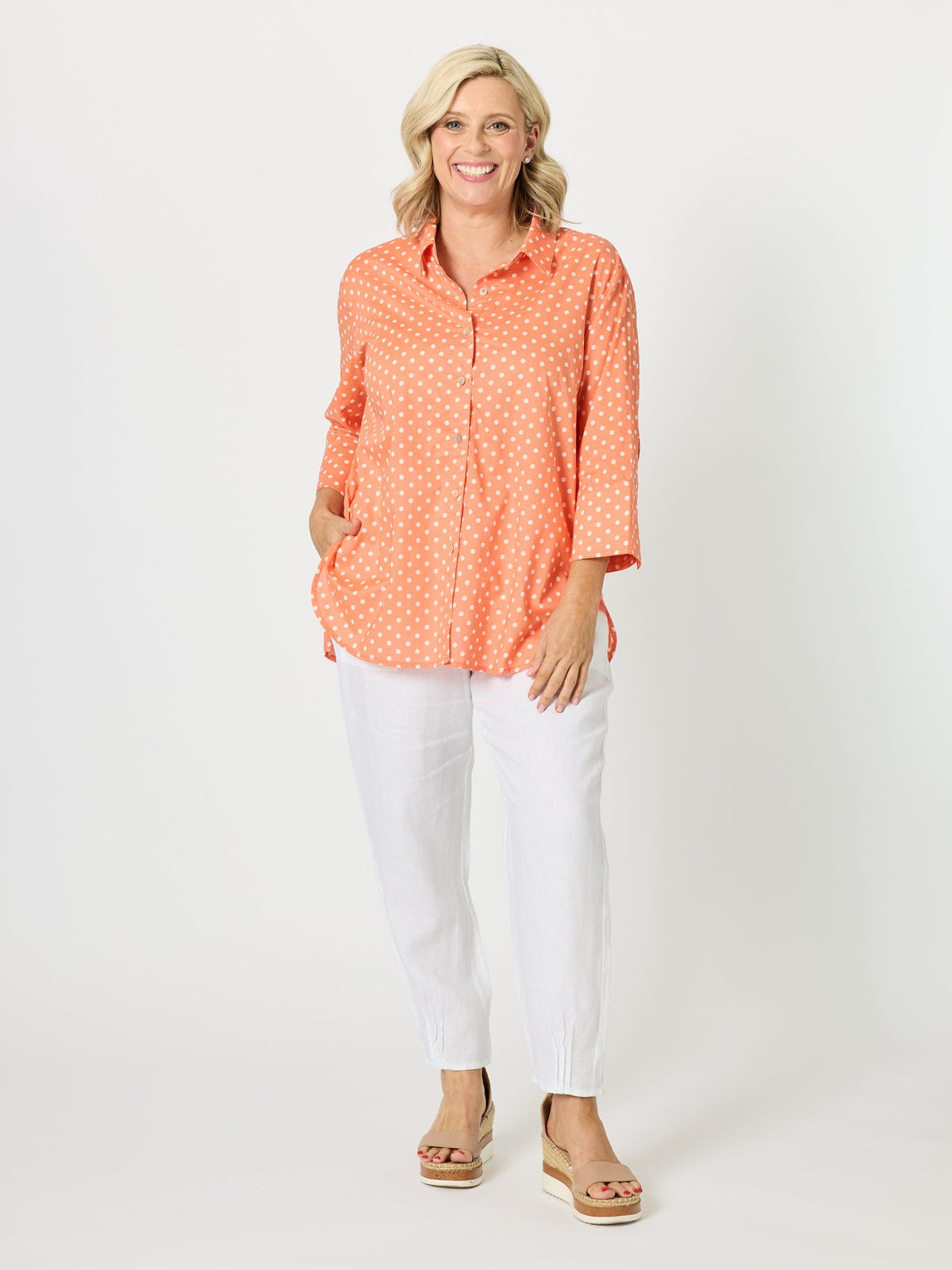 Gordon Smith Summer Spot Print Cotton Shirt (Orange)