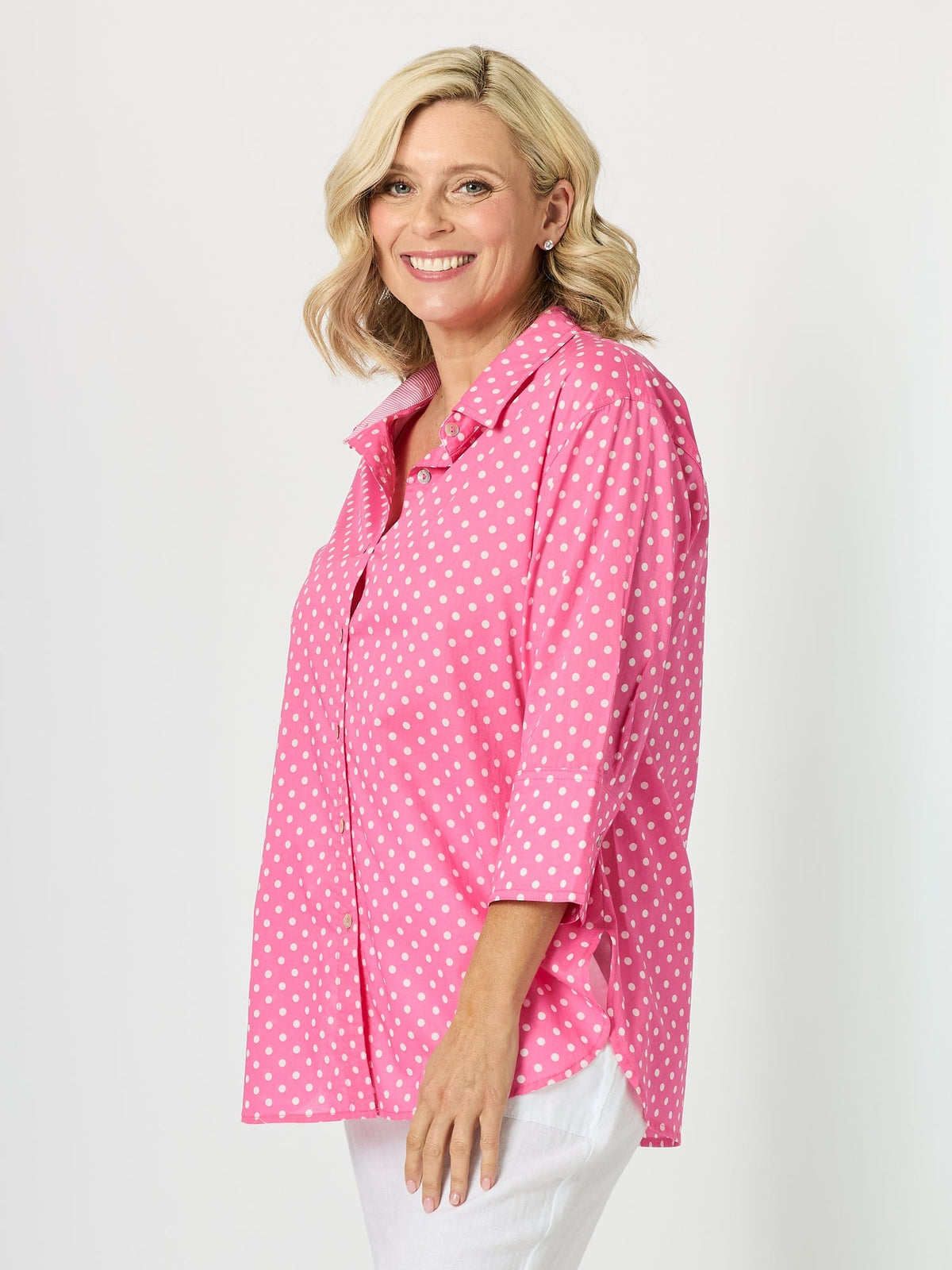 Gordon Smith Summer Spot Print Cotton Shirt (Pink)