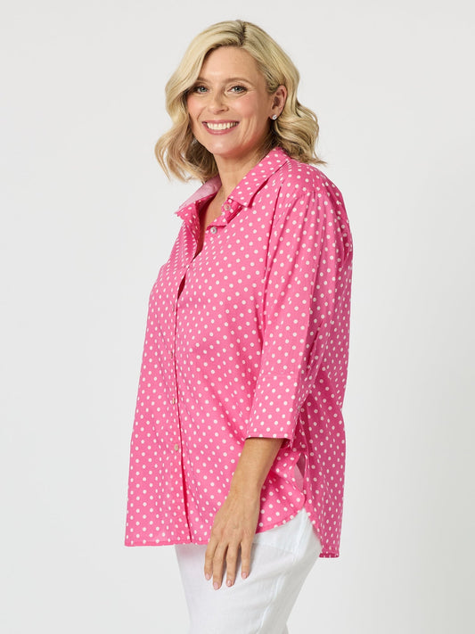 Gordon Smith Summer Spot Print Cotton Shirt (Pink)