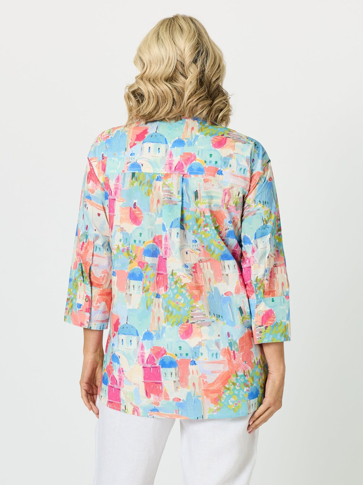 Gordon Smith Santorini Landscape Print Cotton Shirt (Multi)