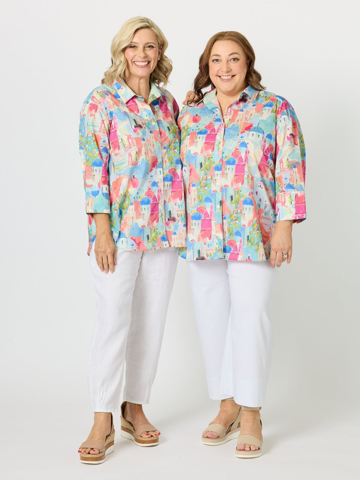 Gordon Smith Santorini Landscape Print Cotton Shirt (Multi)