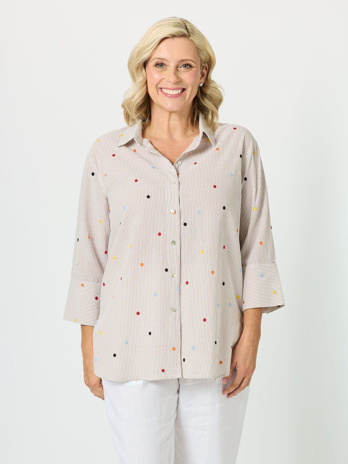 Image of Shirts. Product name - Tuscan Stripe Cotton Shirt Multi in Multi colour by brand - Gordon Smith