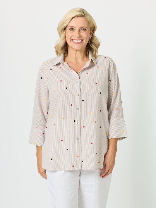 Image of Shirts. Product name - Tuscan Stripe Cotton Shirt Multi in Multi colour by brand - Gordon Smith