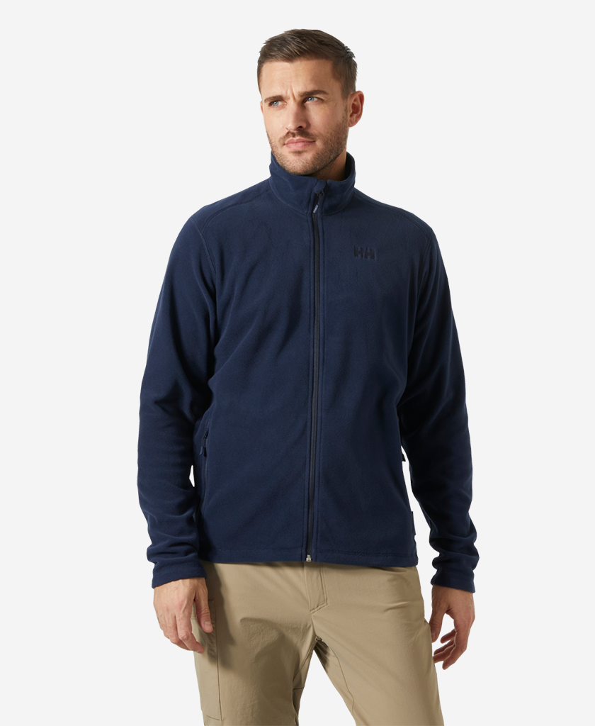 Image of a model wearing Outerwear. Product name - DAYBREAKER FLEECE JACKET, 599 Navy in Navy colour by brand - Helly Hansen