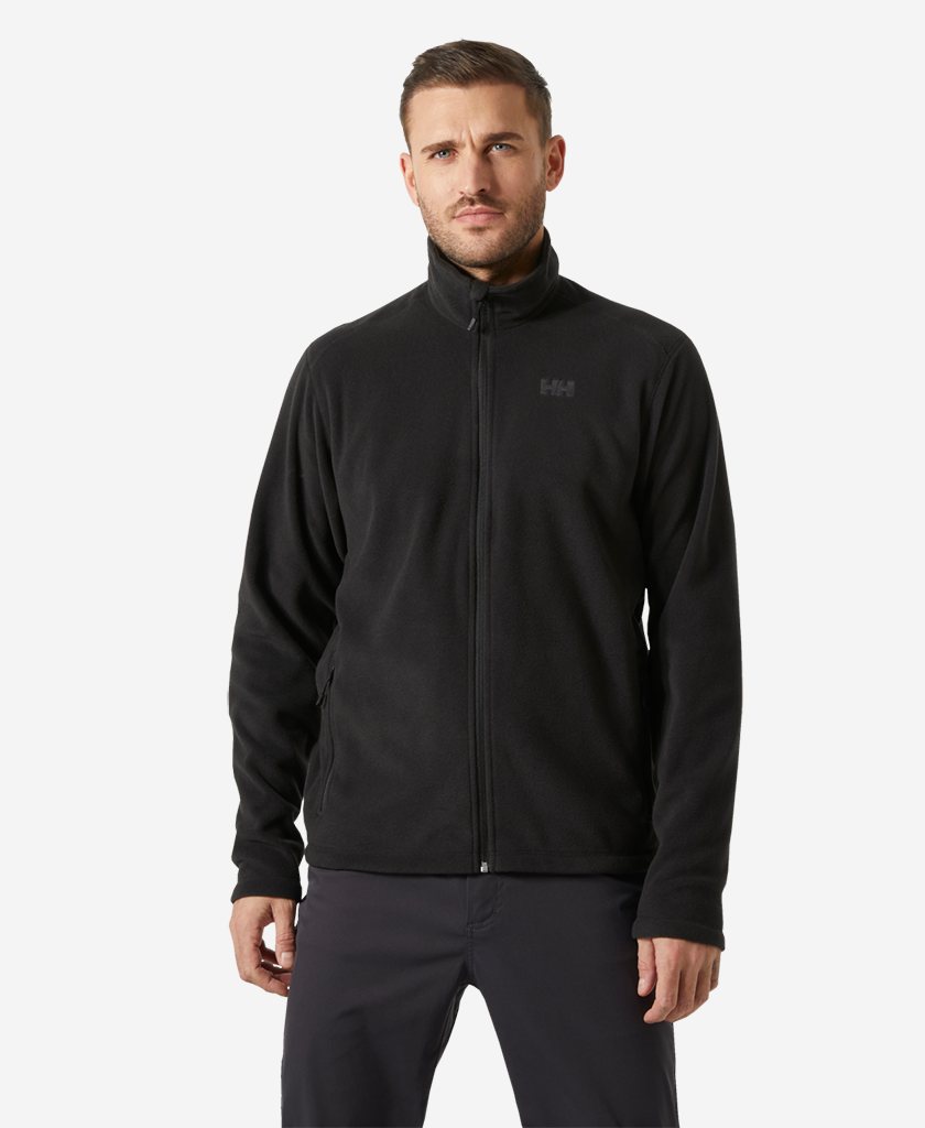 Image of a model wearing Outerwear. Product name - DAYBREAKER FLEECE JACKET, 995 Black in Black colour by brand - Helly Hansen