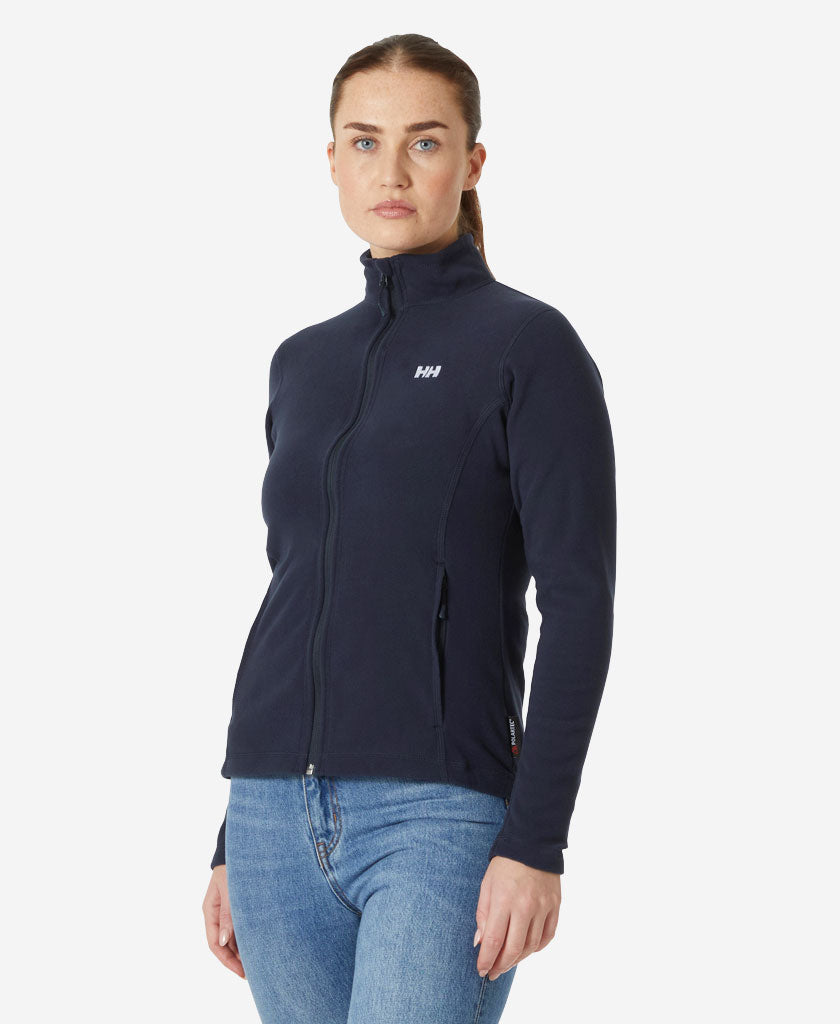 Image of a model wearing Outerwear. Product name - W DAYBREAKER FLEECE JACKET, 600 Navy in Navy colour by brand - Helly Hansen