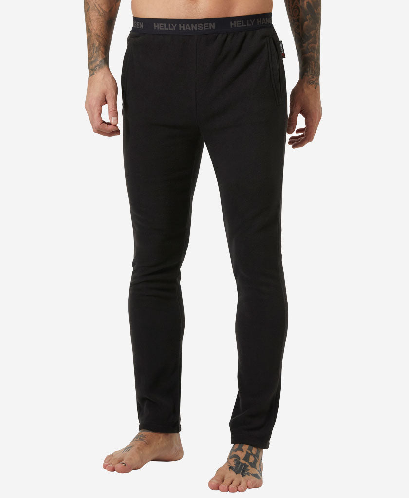 Image of a model wearing Pants. Product name - DAYBREAKER FLEECE PANT, 991 Black in Black colour by brand - Helly Hansen