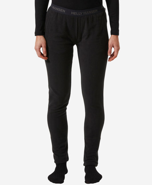 Image of a model wearing Pants. Product name - W DAYBREAKER FLEECE PANT, 991 Black in Black colour by brand - Helly Hansen