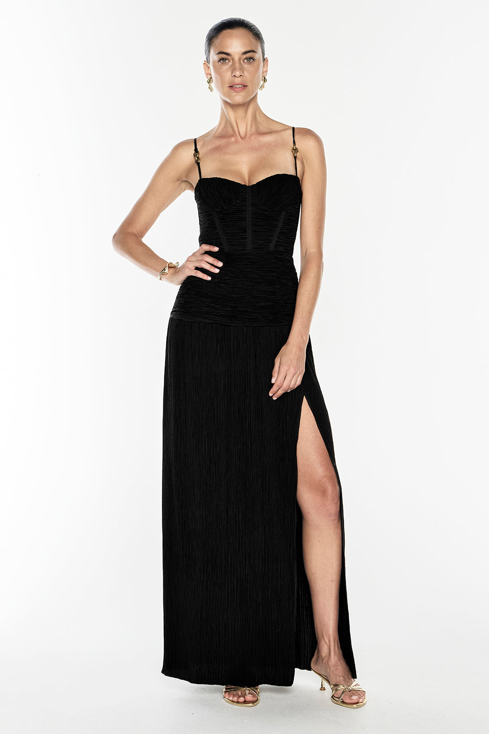 Image of Dresses. Productname: Double Time Pleat Dress in Black colour by brand - Manning Cartell