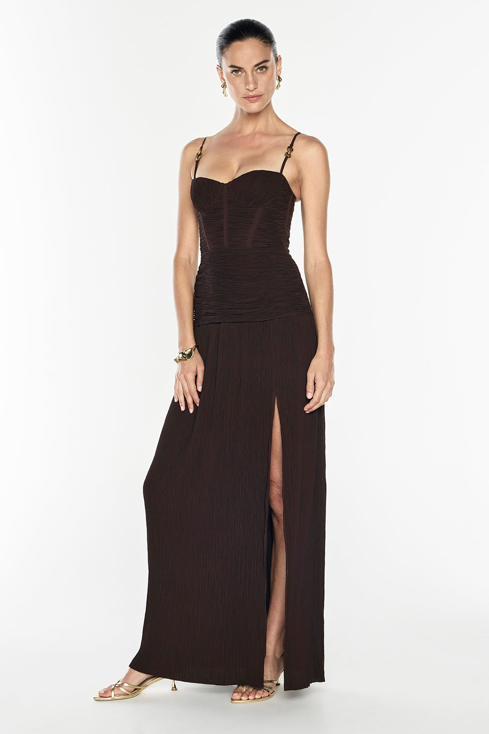 Double Time Pleat Dress (Dark Chocolate)