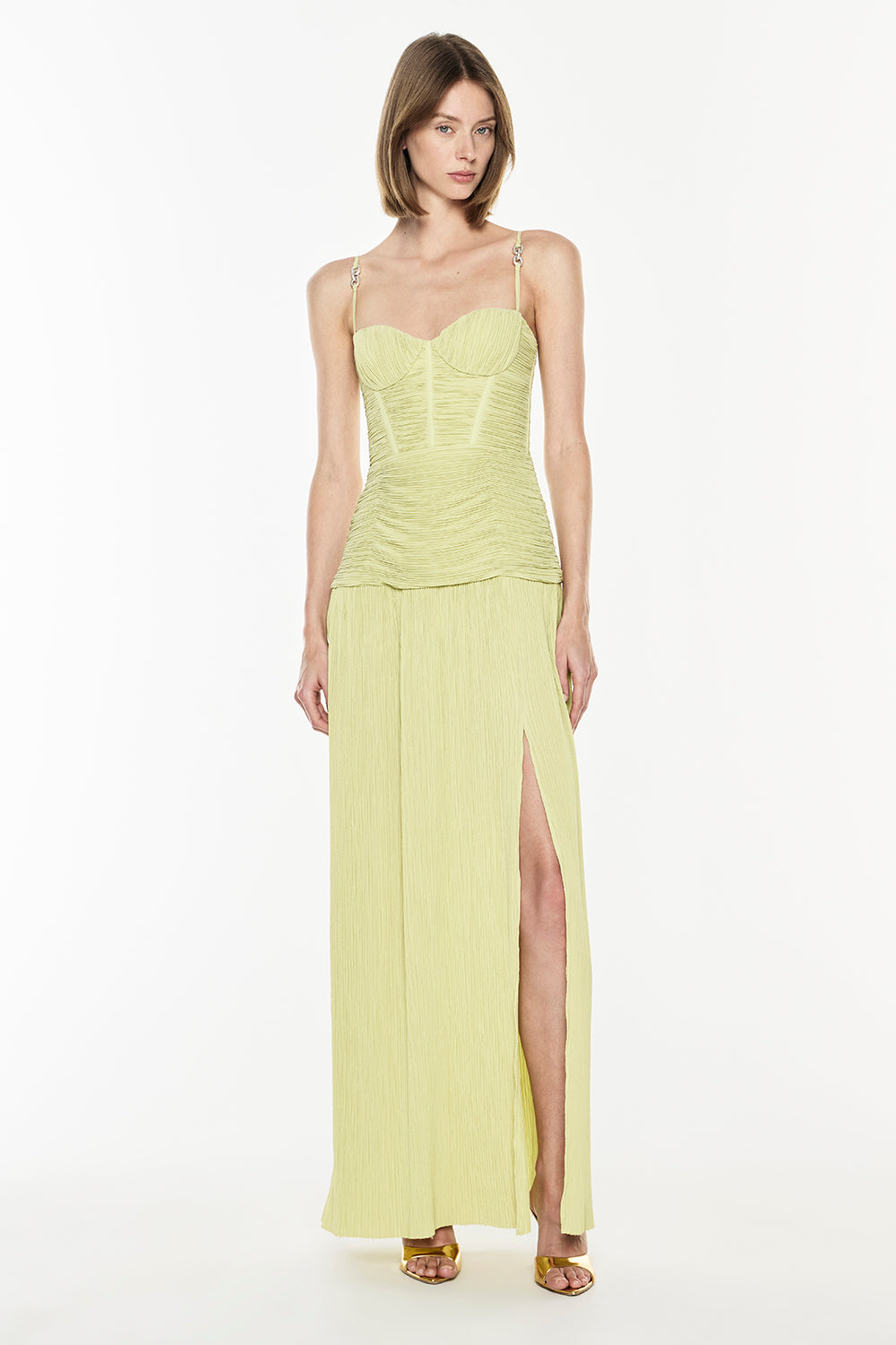Image of Dresses. Productname: Double Time Pleat Dress in Pistachio colour by brand - Manning Cartell