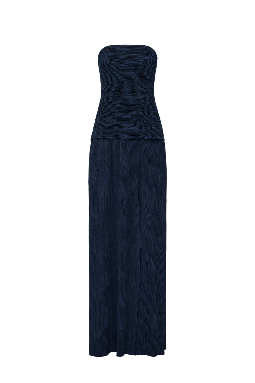 Double Time Pleat Strapless Dress (Navy)
