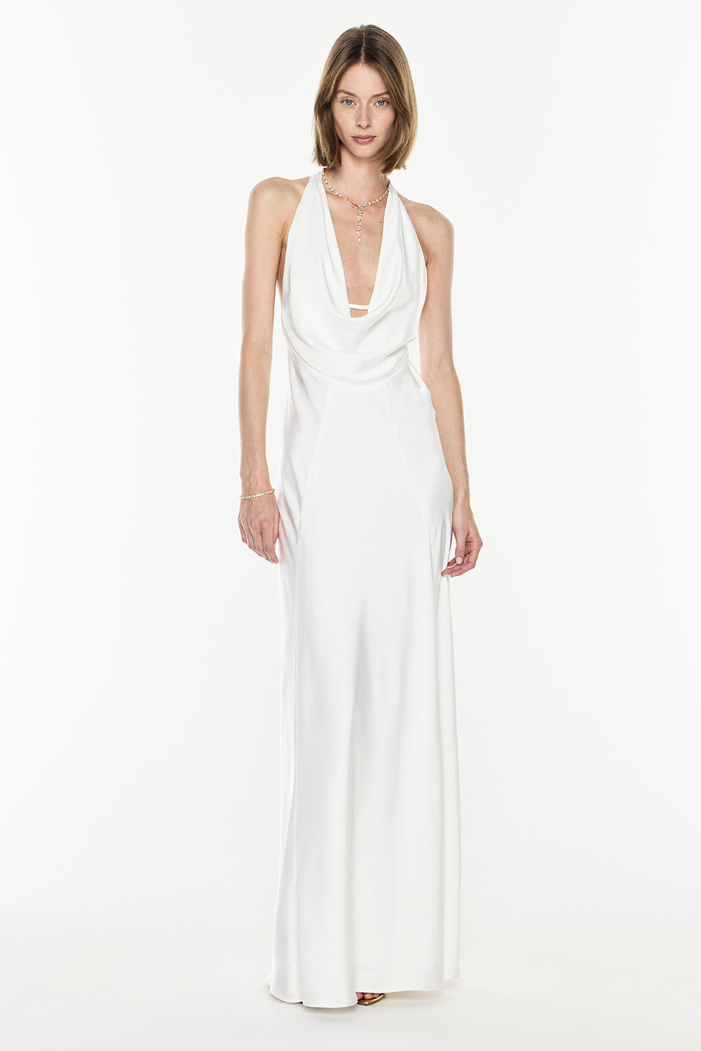 Charmed Cowl Slip Dress (White)