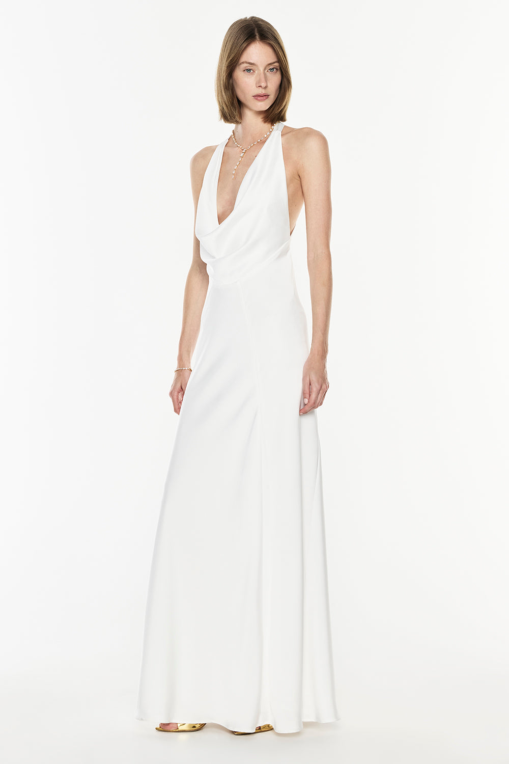Charmed Cowl Slip Dress (White)