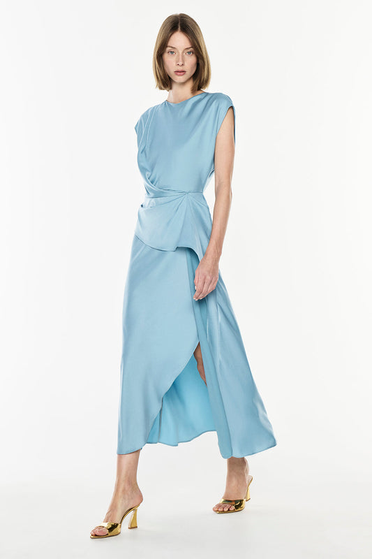 Image of Dresses. Productname: Fluid Notion Drape Dress in Tiffany Blue colour by brand - Manning Cartell