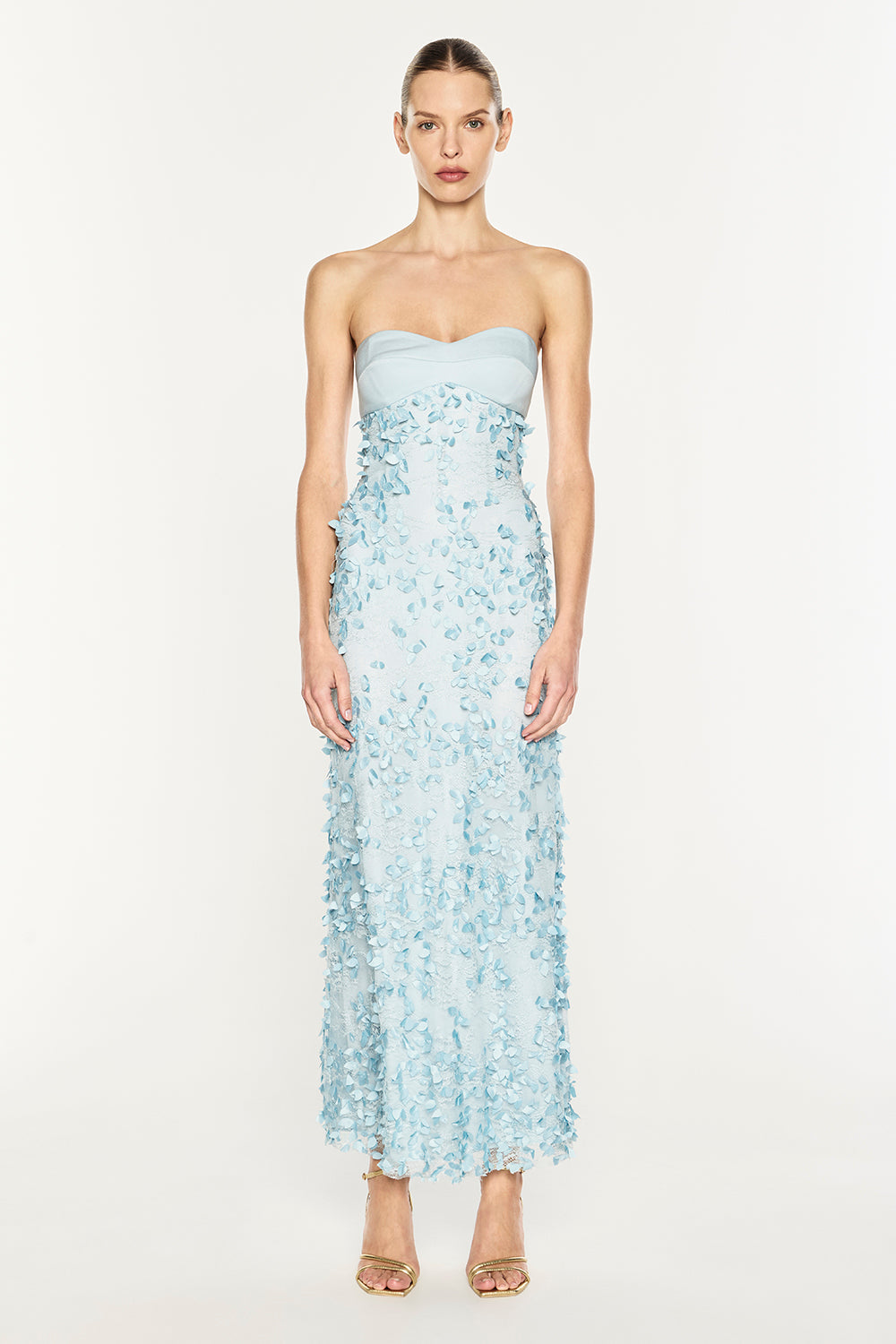 Image of Dresses. Product name - Enchantment Balconette Dress in Dove Blue colour by brand - MANNING CARTELL