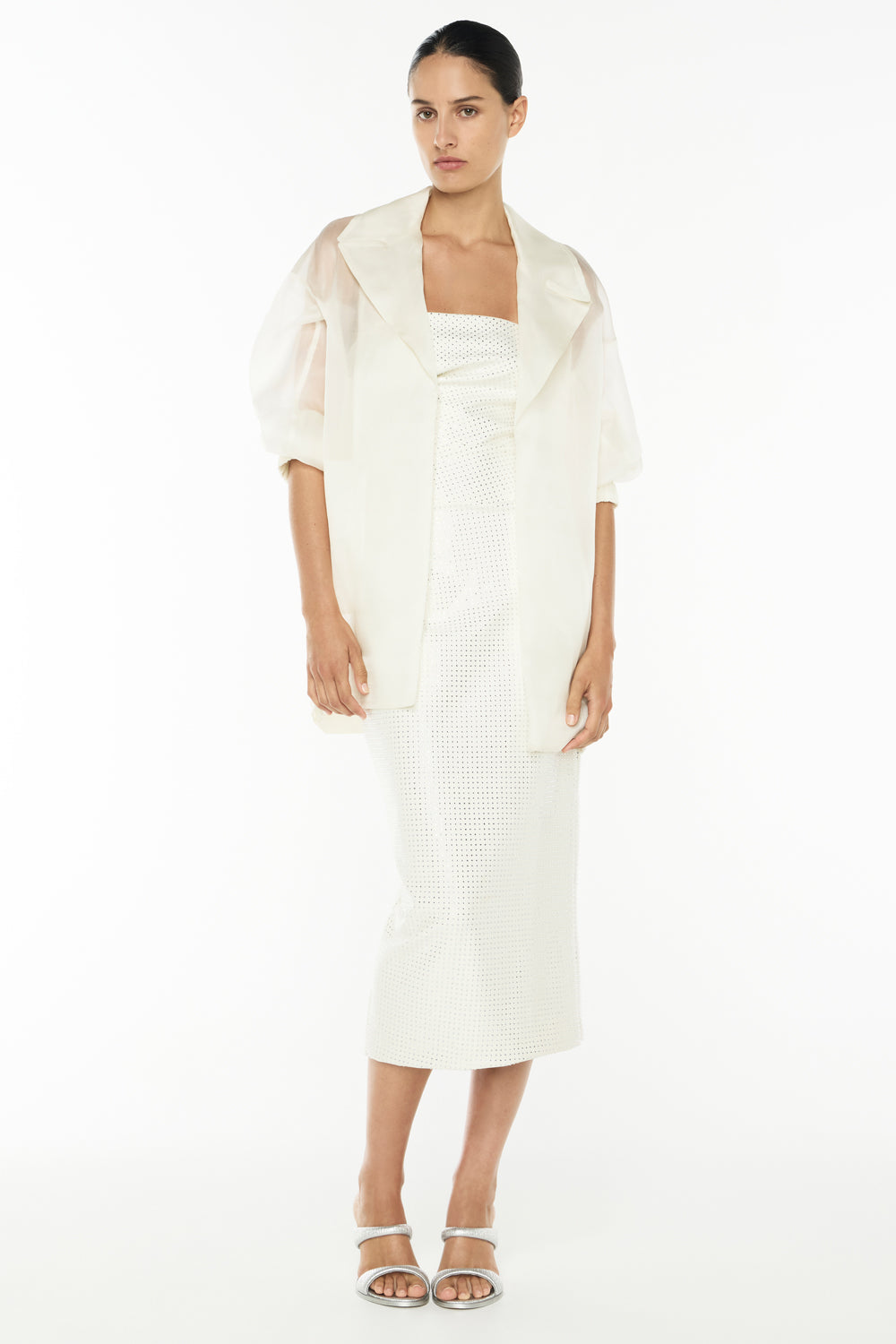 Diamante Brilliante Strapless Dress (White)