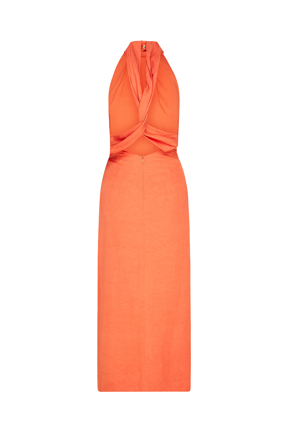 Image of a model wearing Tops. Productname: La Promenade Halter Dress in Coral colour by brand - Manning Cartell