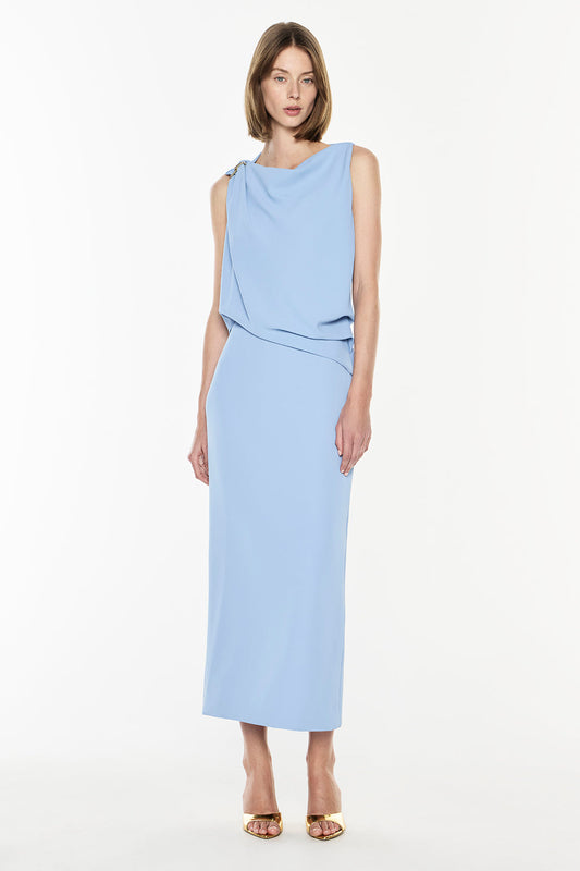 Image of Dresses. Productname: High Times Drape Dress in Sky Blue colour by brand - Manning Cartell