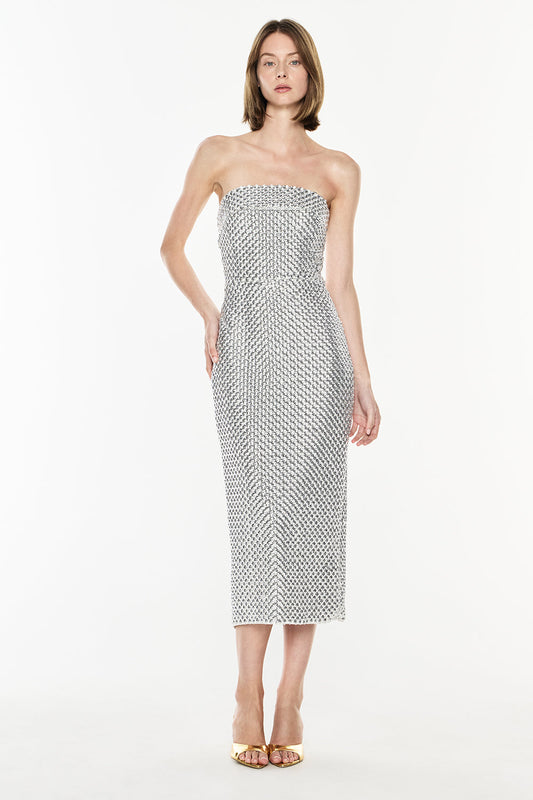 Image of Dresses. Productname: Opulent Scale Dress in Silver colour by brand - Manning Cartell
