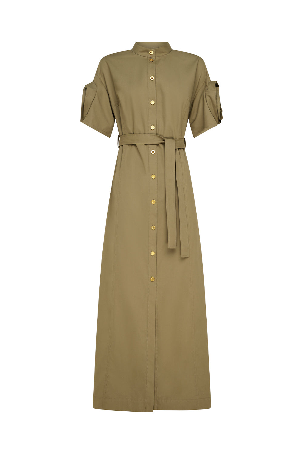 Cactus Flower Shirt Dress (Khaki)