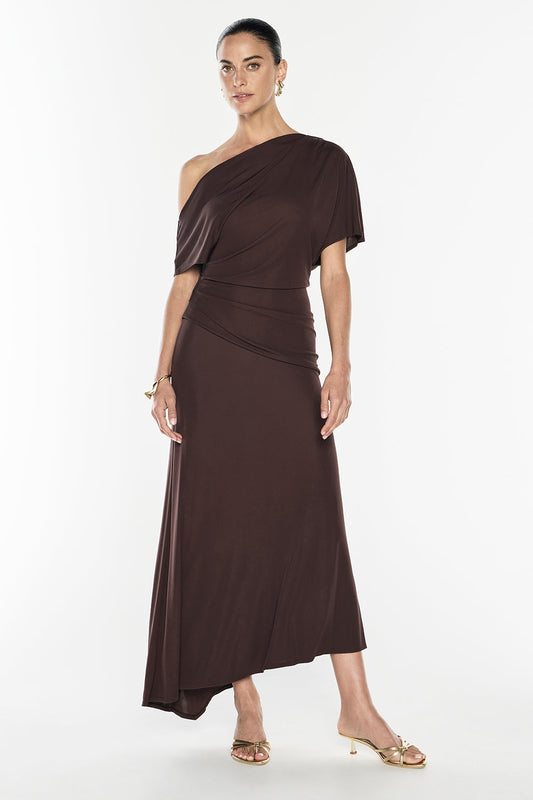 Image of Dresses. Productname: Sweet Days Drape Dress in Mocha Brown colour by brand - Manning Cartell