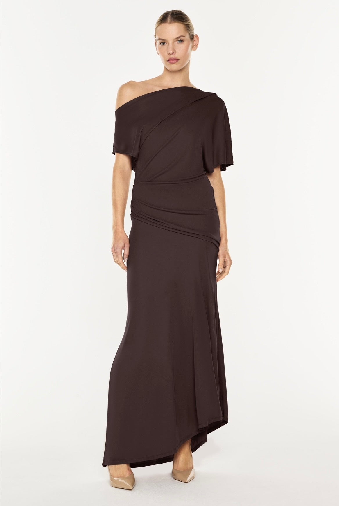 Image of Dresses. Productname: Sweet Days Drape Dress in Mocha Brown colour by brand - Manning Cartell