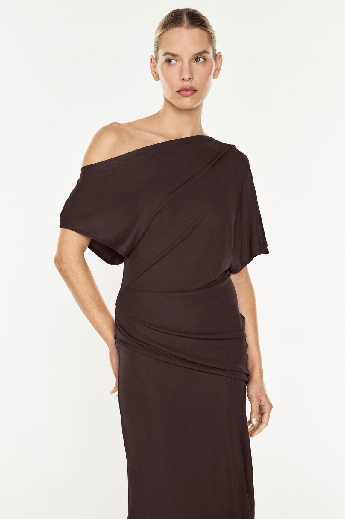 Sweet Days Drape Dress (Mocha Brown)