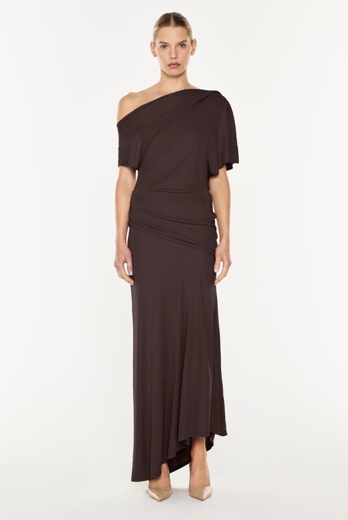 Sweet Days Drape Dress (Mocha Brown)