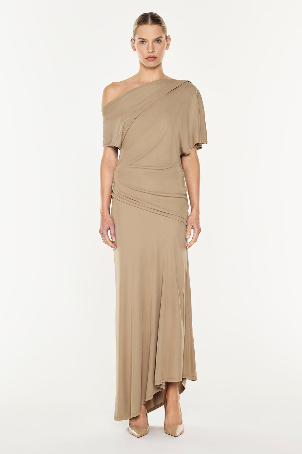 Image of Dresses. Productname: Sweet Days Drape Dress in Taupe colour by brand - Manning Cartell