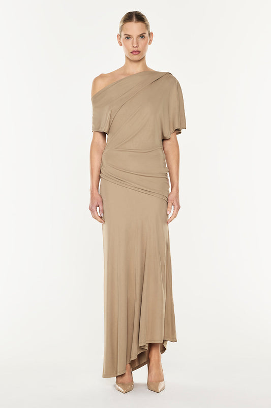 Image of Dresses. Productname: Sweet Days Drape Dress in Taupe colour by brand - Manning Cartell