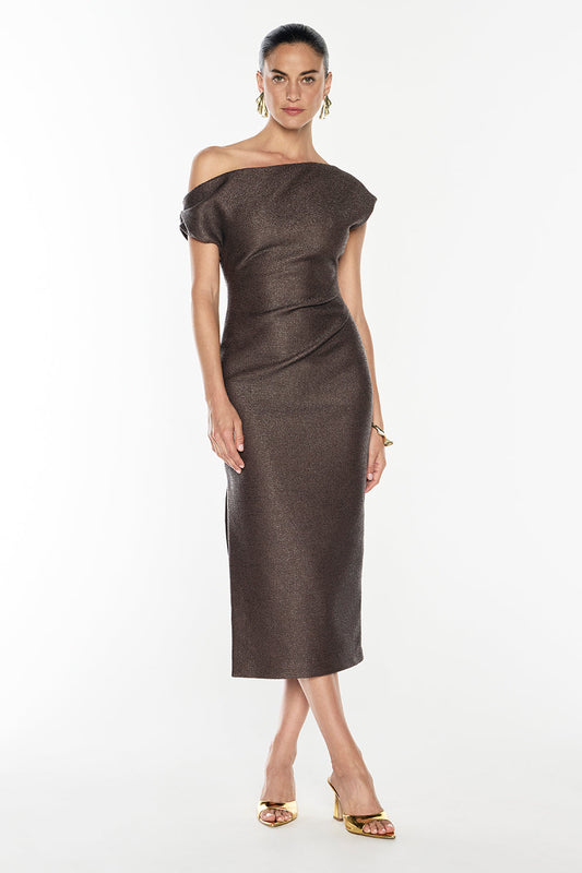 Image of Dresses. Productname: Art & Soul Midi Dress in Cocoa colour by brand - Manning Cartell