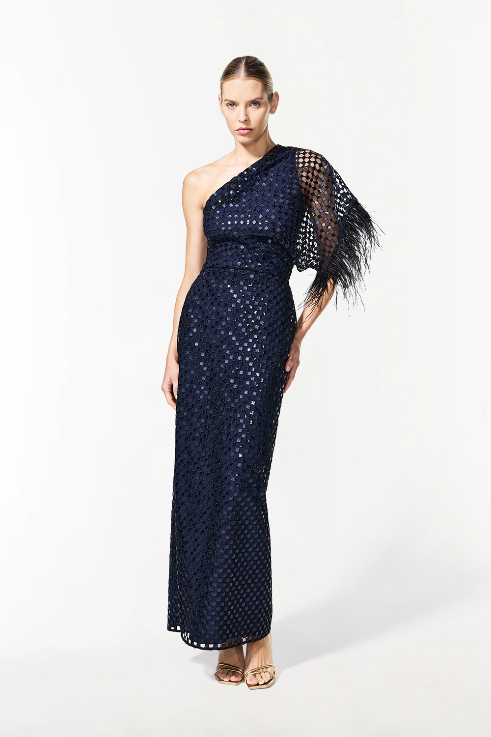 Checkerboard Sequin Gown (Midnight Navy)
