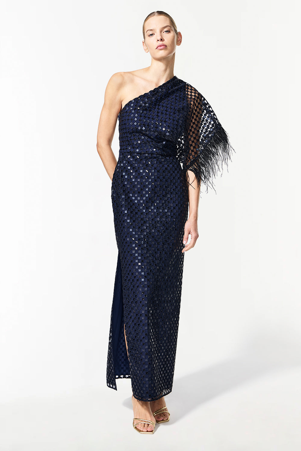 Checkerboard Sequin Gown (Midnight Navy)