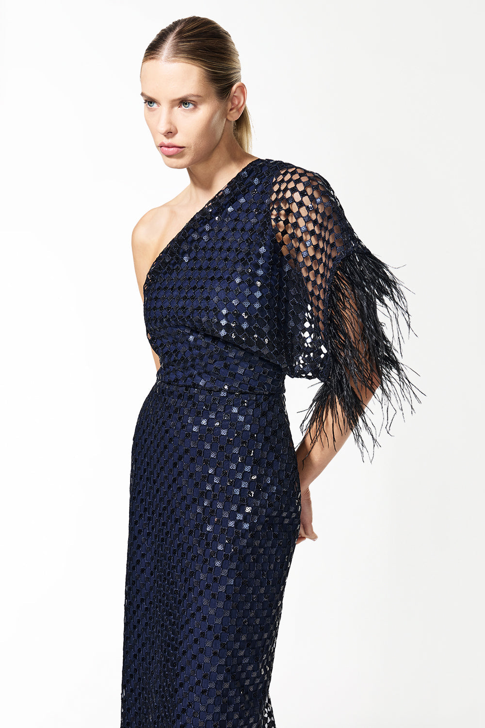 Checkerboard Sequin Gown (Midnight Navy)