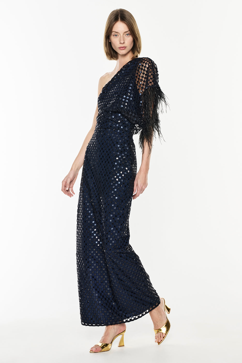 Checkerboard Sequin Gown (Midnight Navy)