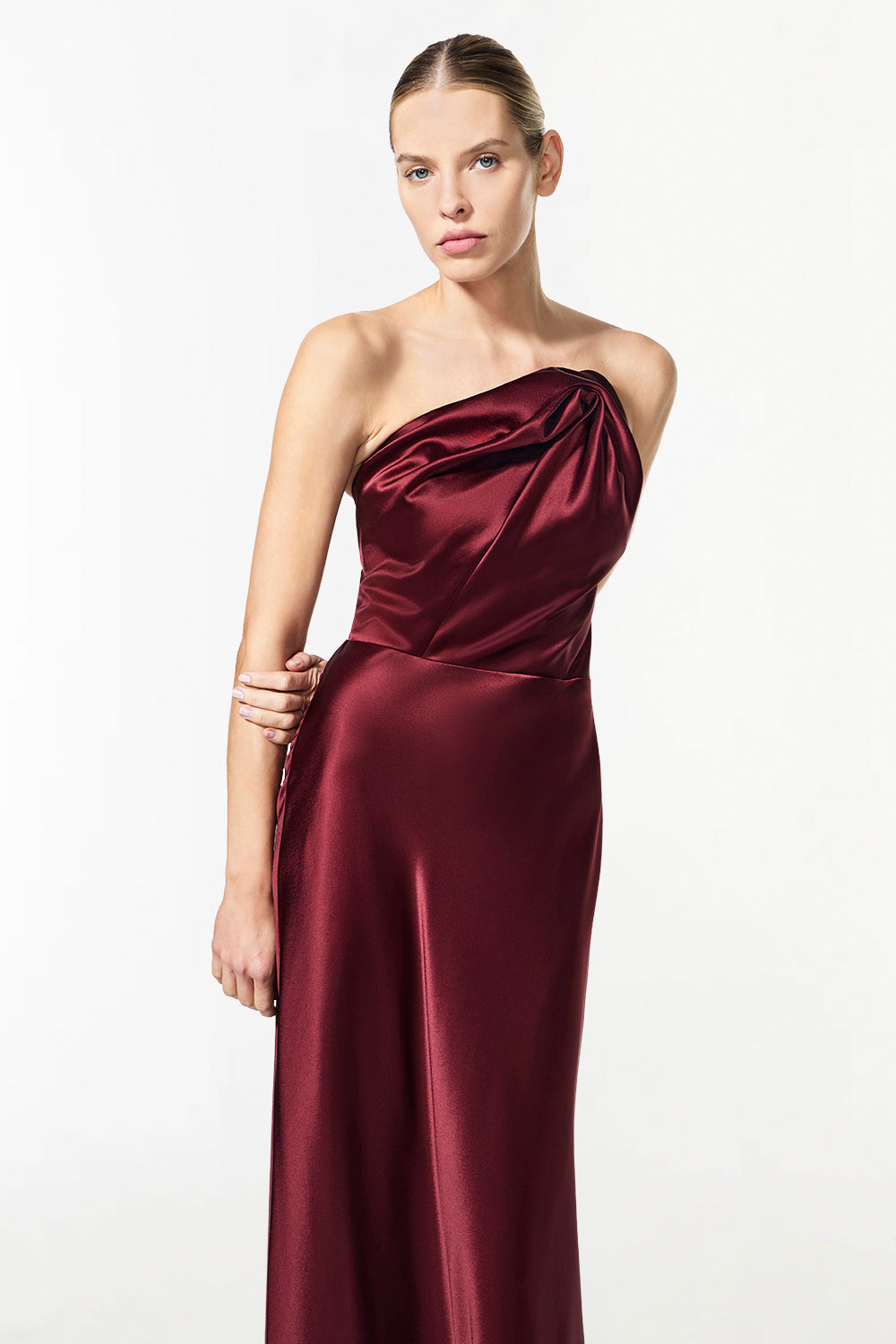 Image of Dresses. Product name - Show Me Love Strapless Gown in Dark Cherry colour by brand - MANNING CARTELL