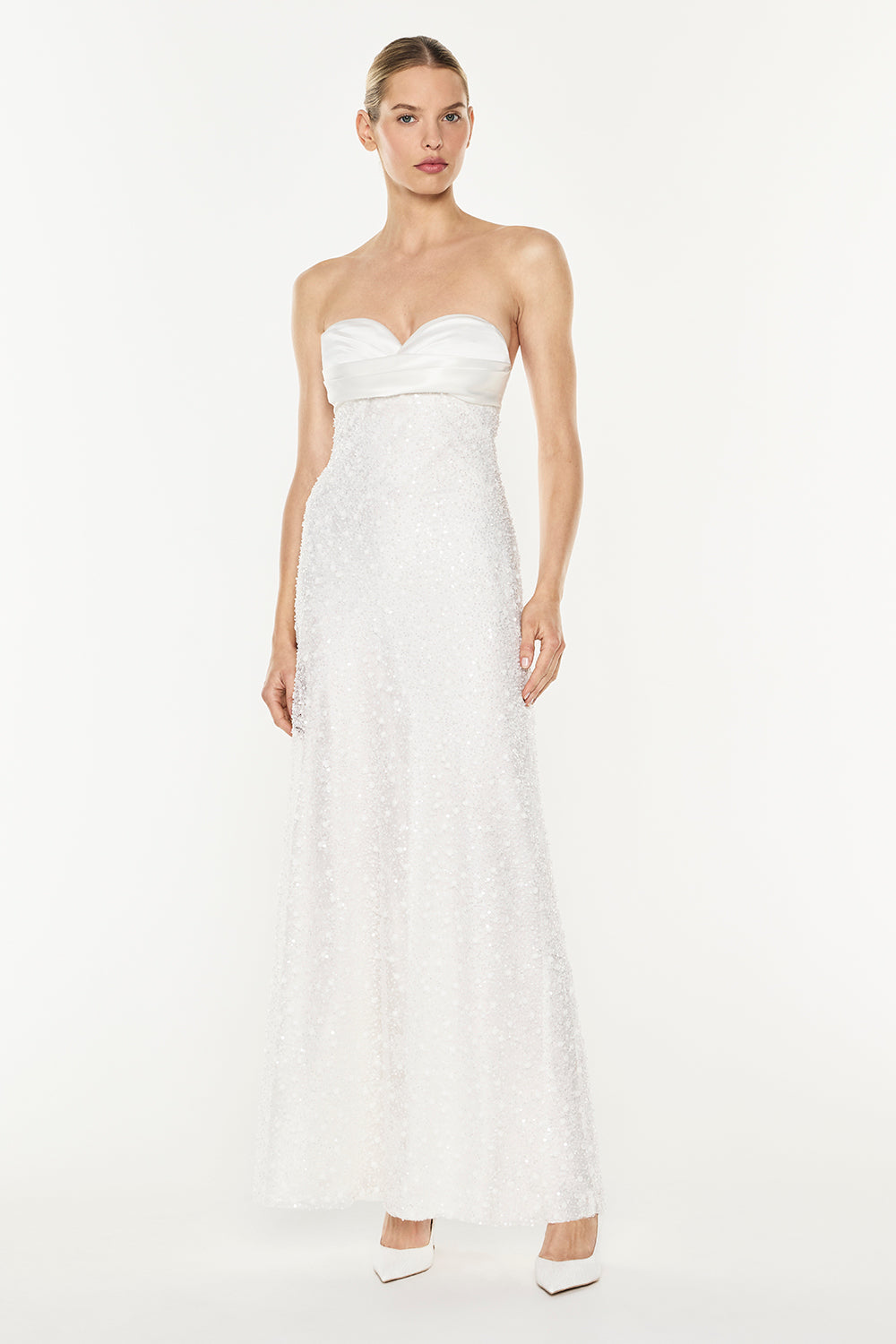Image of Dresses. Product name - Amplified Heart Balcontte Dress in White colour by brand - MANNING CARTELL