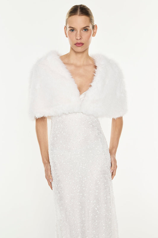 Faux Fur Capelet (White)