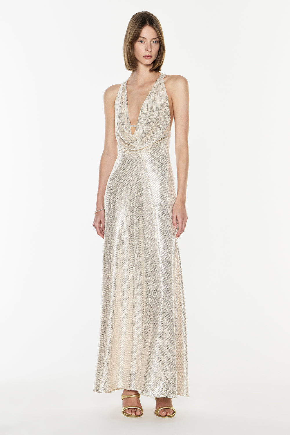 High Voltage Cowl Dress (Nude Silver)