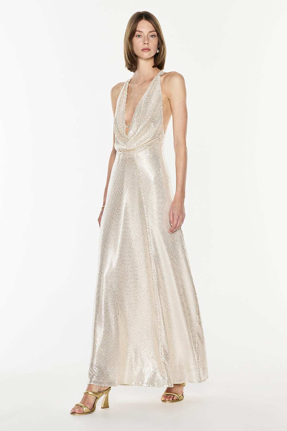 High Voltage Cowl Dress (Nude Silver)