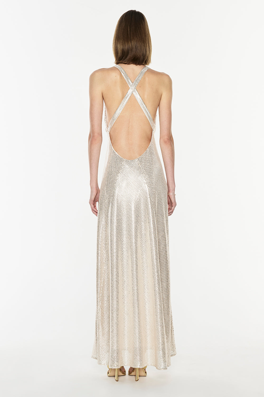 High Voltage Cowl Dress (Nude Silver)