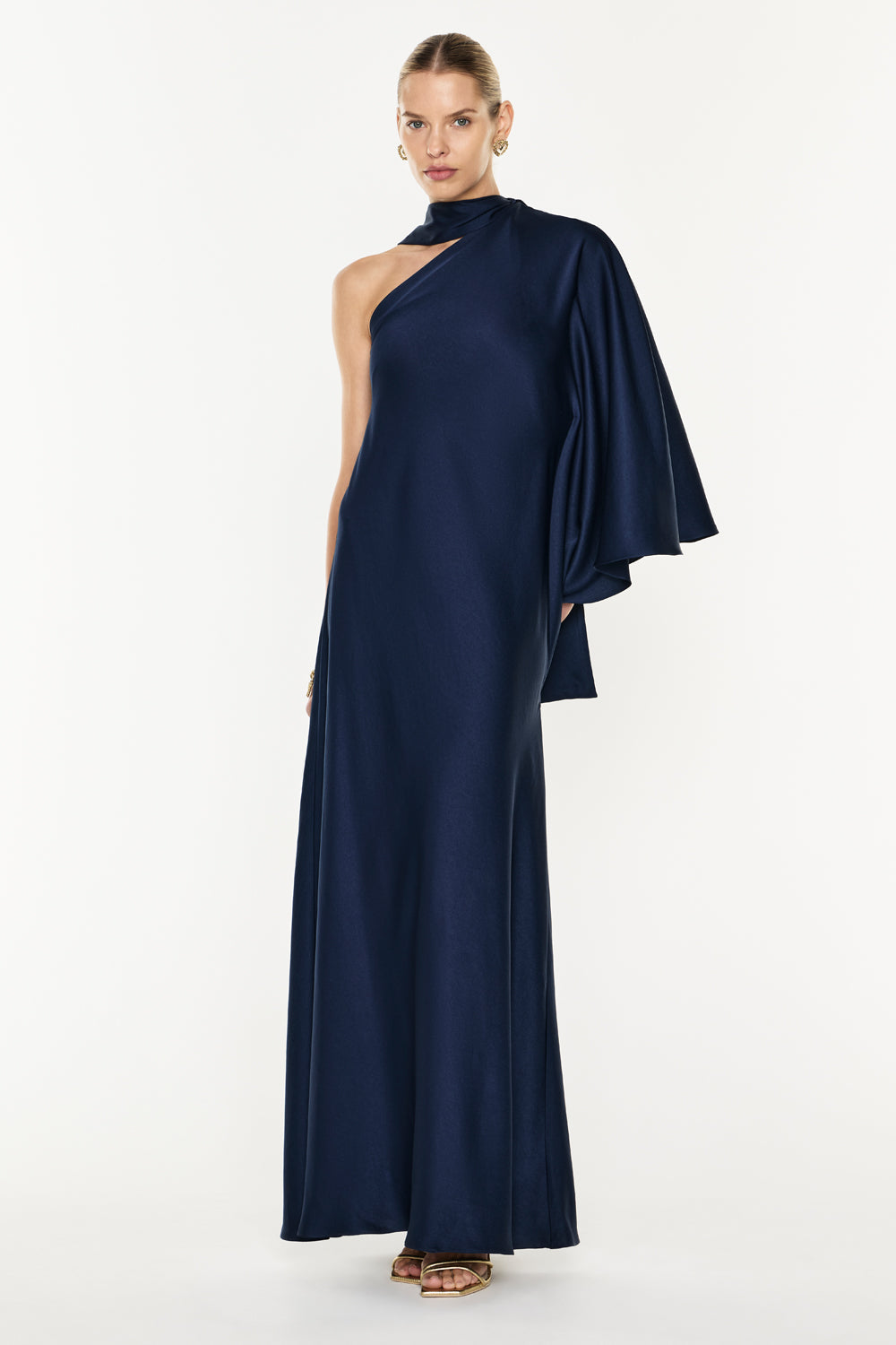 Image of Dresses. Productname: Twilights Kiss One Shoulder Gown in Midnight Navy colour by brand - Manning Cartell