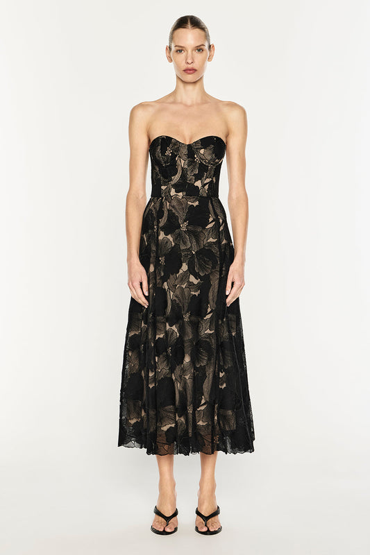 Image of Dresses. Product name - Sheer Force Strapless Dress in Black colour by brand - MANNING CARTELL
