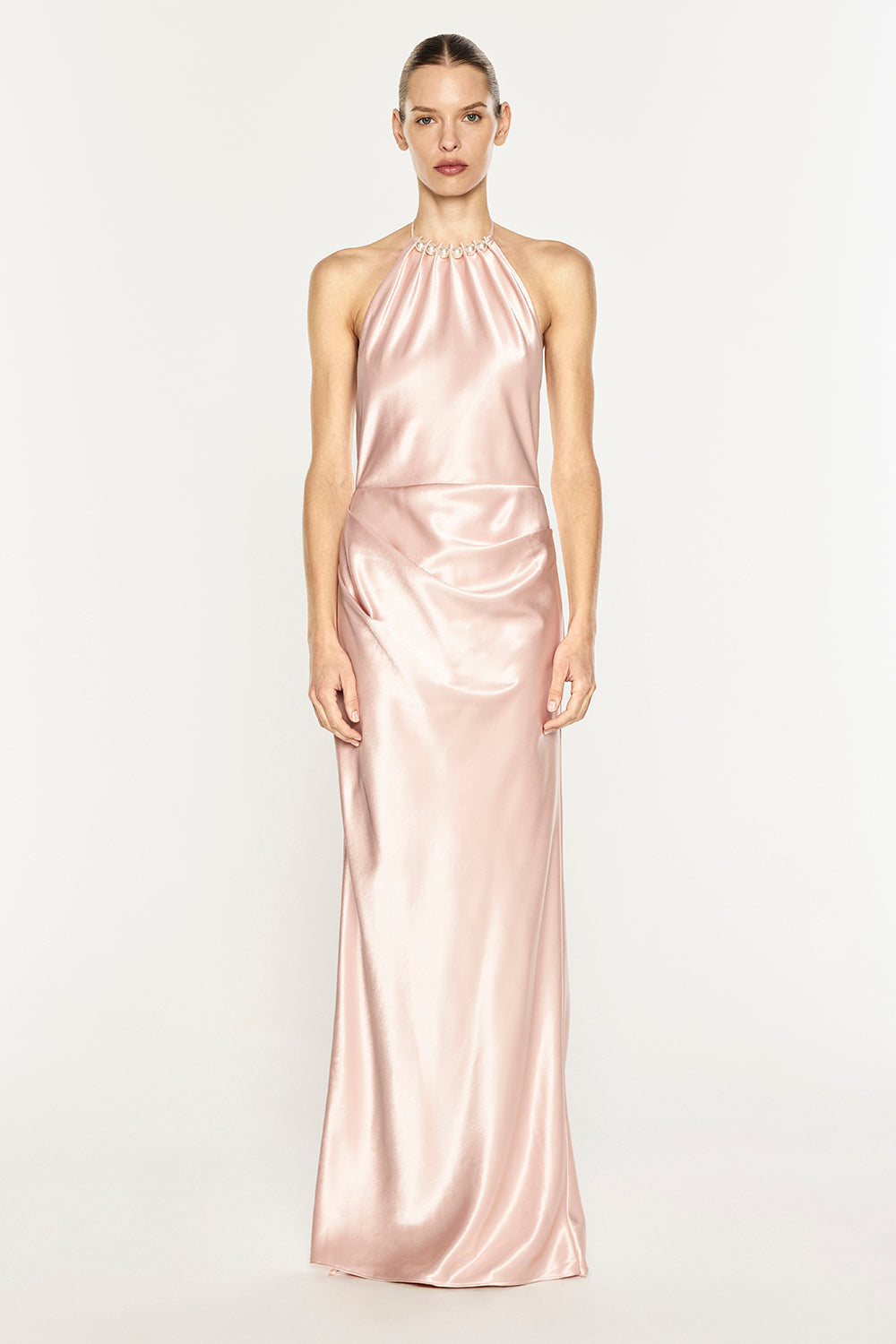 Image of Dresses. Product name - High Gloss Backless Racer Gown in Rosewater colour by brand - MANNING CARTELL