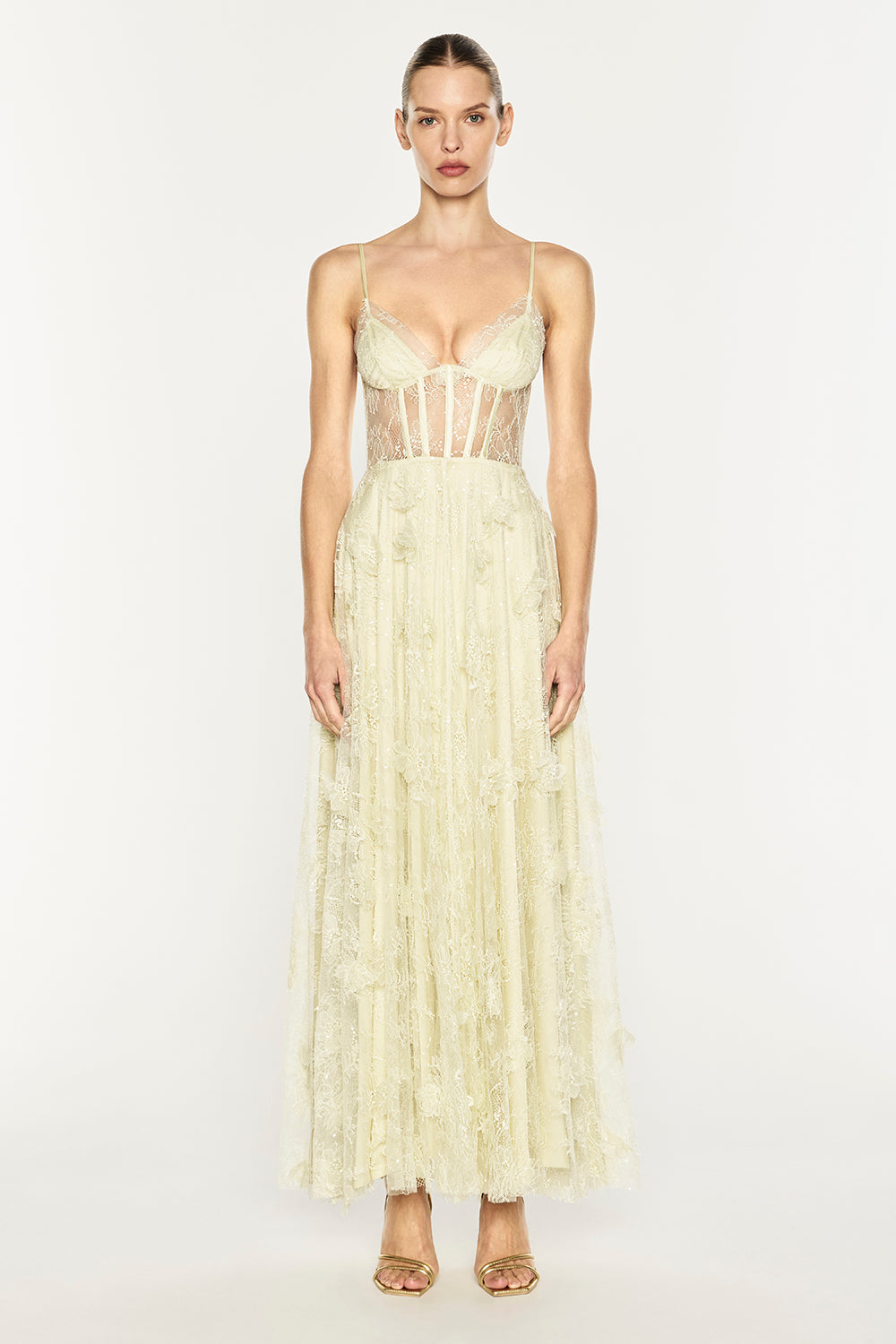 Image of Dresses. Product name - Perfectly Poetic Corset Gown in Soft Green colour by brand - MANNING CARTELL